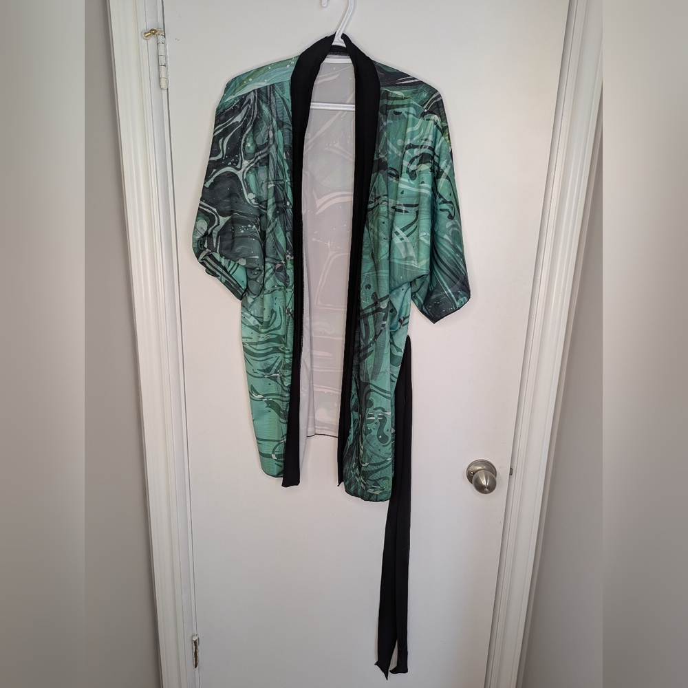 ARTIST STYLISH GREEN/BLACK KIMONO ROBE, SIZE L/XL